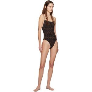 Toteme One Piece Smocked Swimsuit in Tortoise